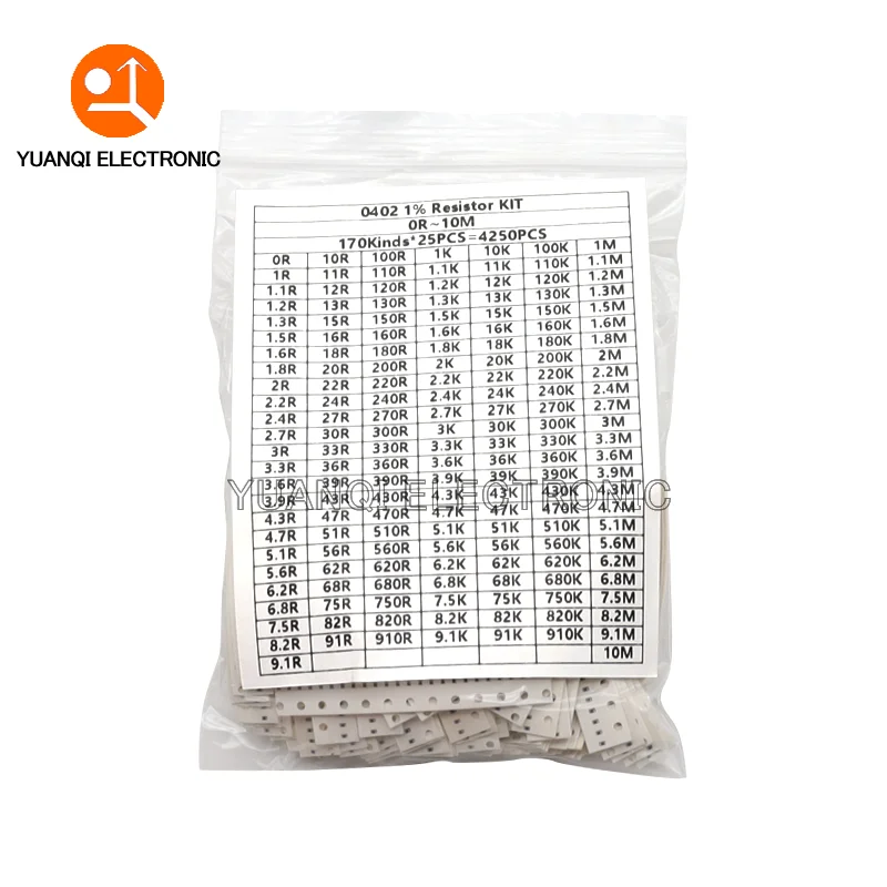 SMD Chip Assorted Resistor Kit, 1% 0402 0603 0805 1206, 0R - 10M Ohm, 170 Valores Resistência Amostras Set