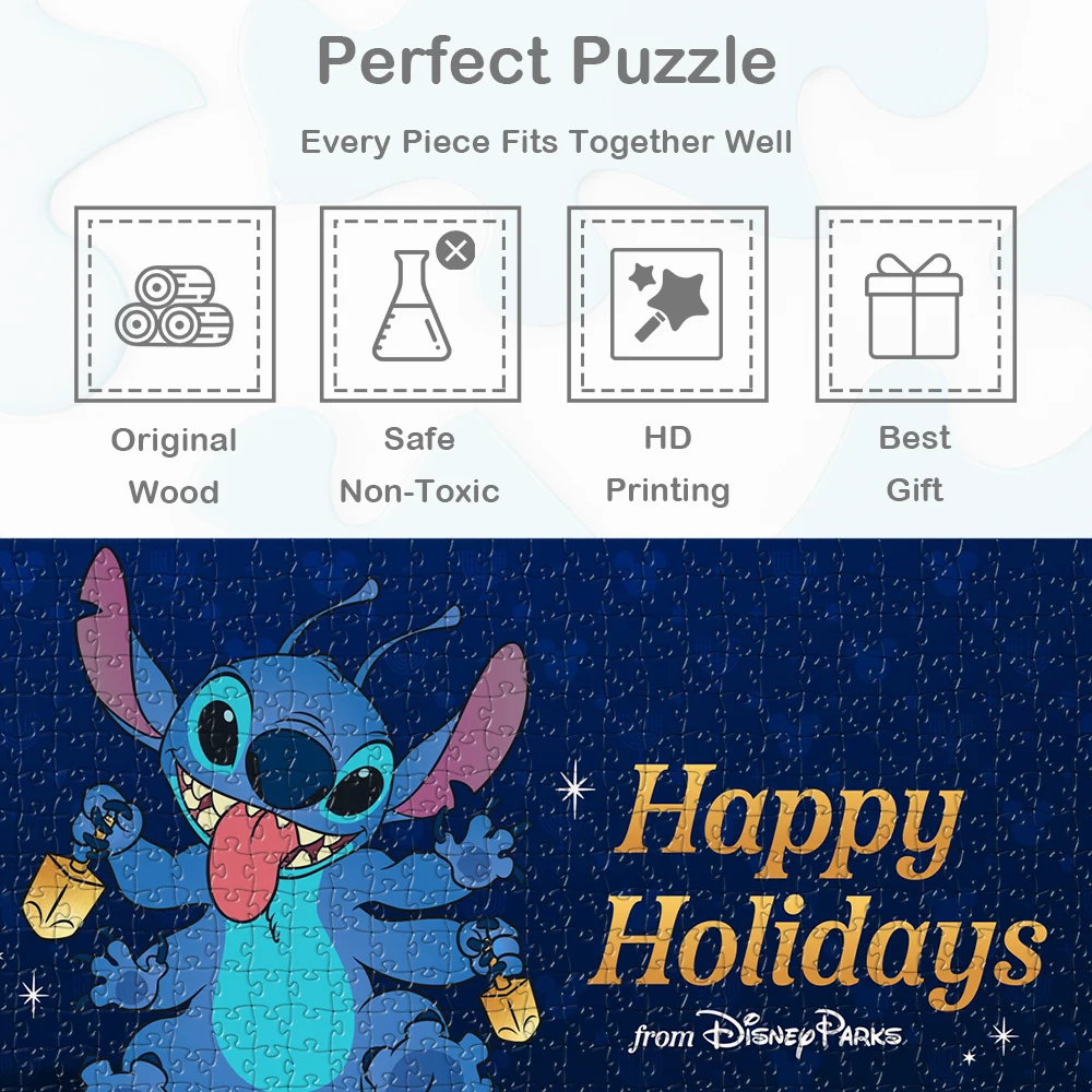 Puzzle Hanukka Stitch Parki Disneya Świąteczne Zabawki Edukacyjne 108/200/300/500/1000/1500 Elementów Unikalny Design Gra Puzzle