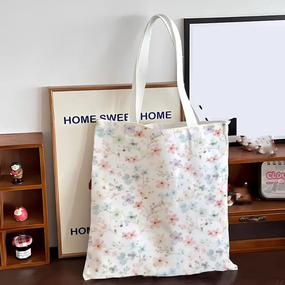 

Small Fresh Ins Floral Handbag Women's Bag Large Capacity High-grade Canvas Bag Purple flowers Handbag Canvas Bag Shopping Bags