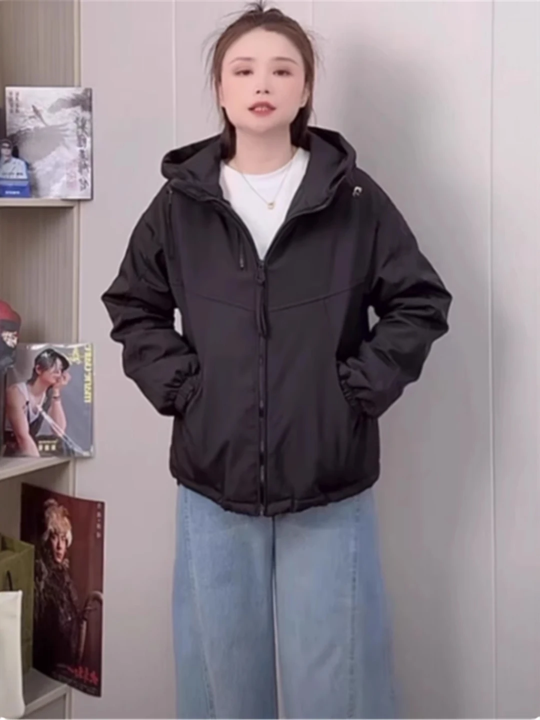 Korean Japanese High-End Thiened Windproof Jaet Women's plus Size Loose Faionable Hood Thi Outerwear Cotton Trendy