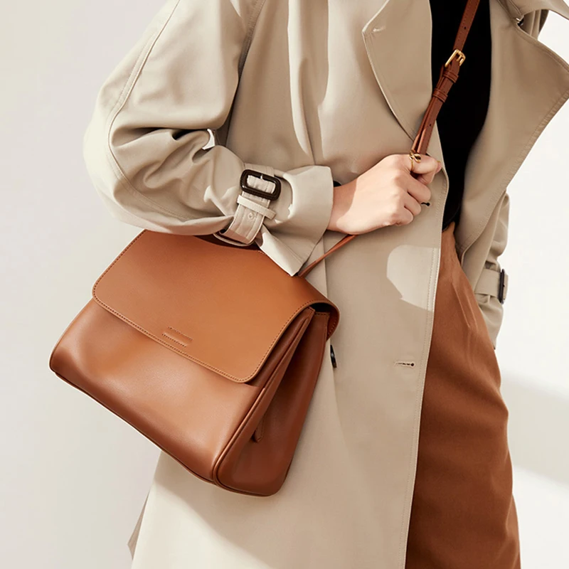 Sac fourre-tout en cuir véritable rétro pour femme, sac à main marron purs, sac de bureau décontracté pour femme, sac à main initié en cuir de vachette, qualité de luxe, nouveau, 2023