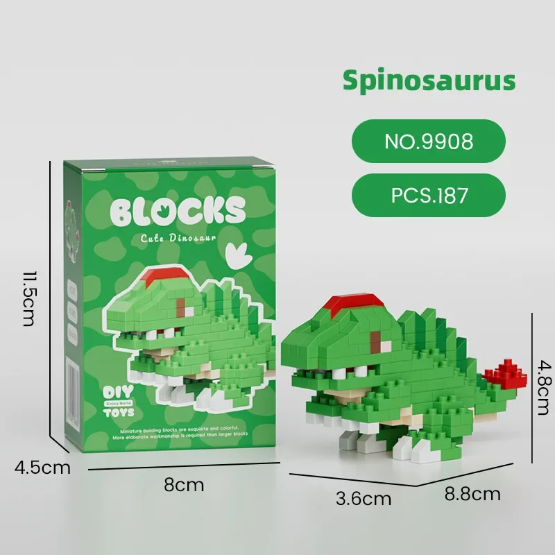 Mainan figur bata Mini blok bangunan mikro dinosaurus Kawaii Model Pterosaur Spinosaurus mainan figur bata Mini untuk anak-anak Natal