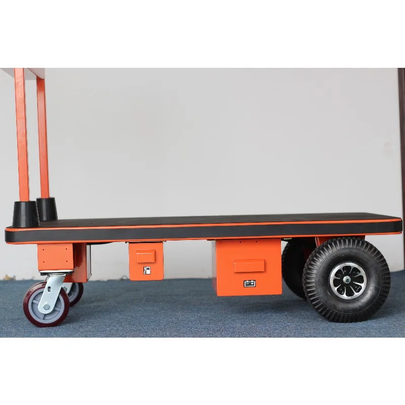 Heavy duty four-wheel electric platform trolley Steel cargo trolley Power flat plate Industrial design