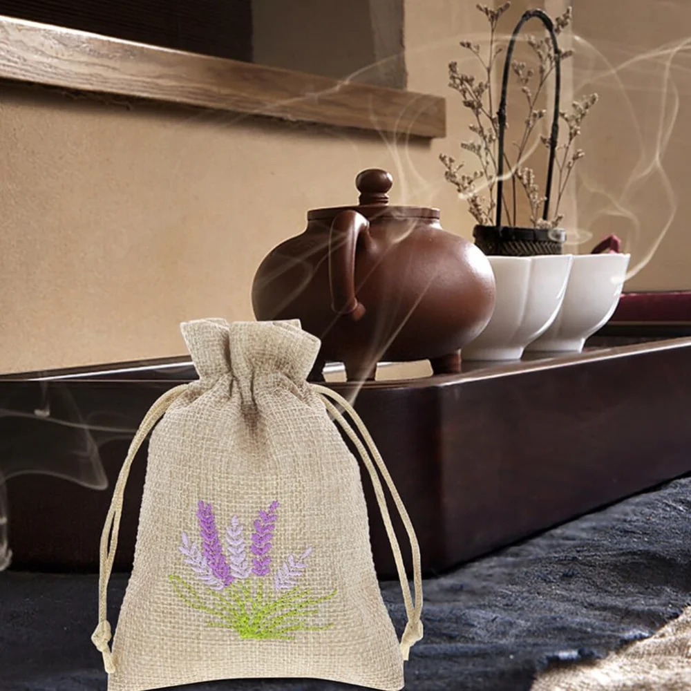 5pcs Lavender Sachet Hand Embroidered Lavender Sachet Bag Wheat Embroidery Natural Refillable Portable Fragrance Pouch