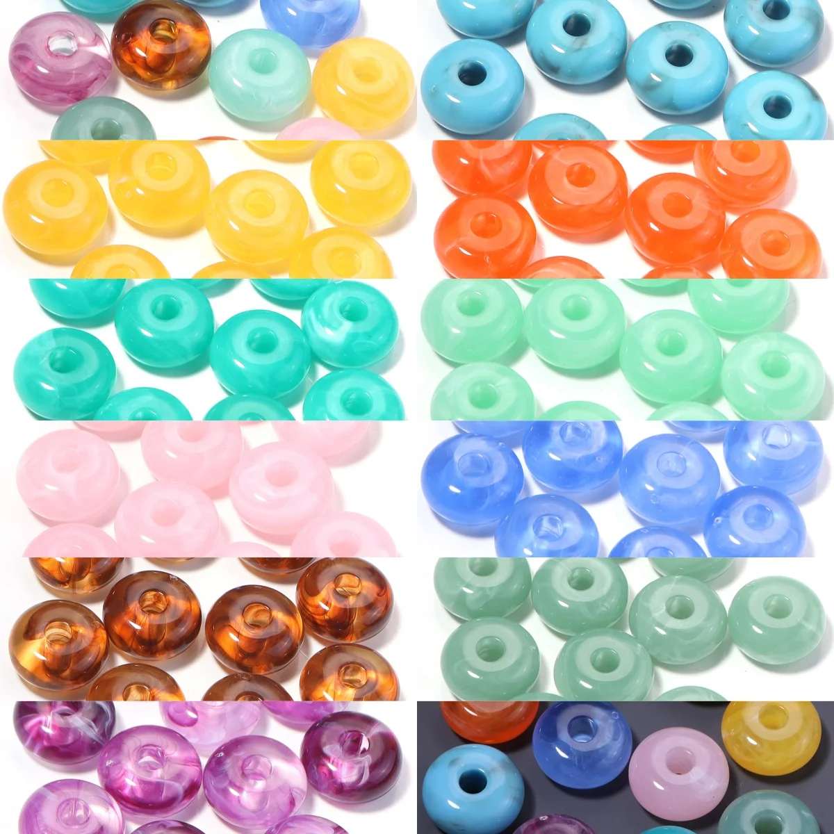 10pcs/lot Two-tone Swirl Acylic Abacus Beads Big Hole Loose Spacer Bead For Jewelry Making DIY Necklace Bracelet Accessories