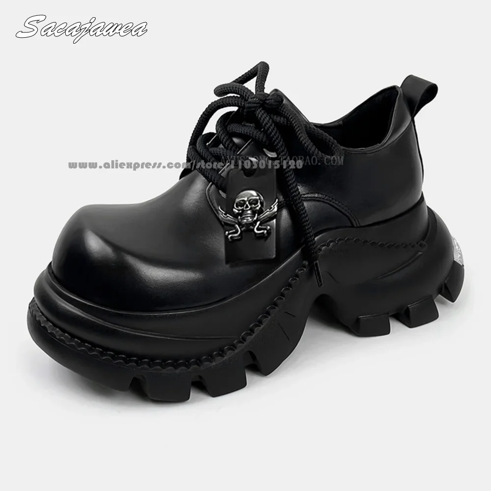 

Leathe Metal Skull Thick Sole Ankle Boots Punk Style Cool Girl Motorcycle Boots Round Toe Platform Cool Girl Lady Shoes
