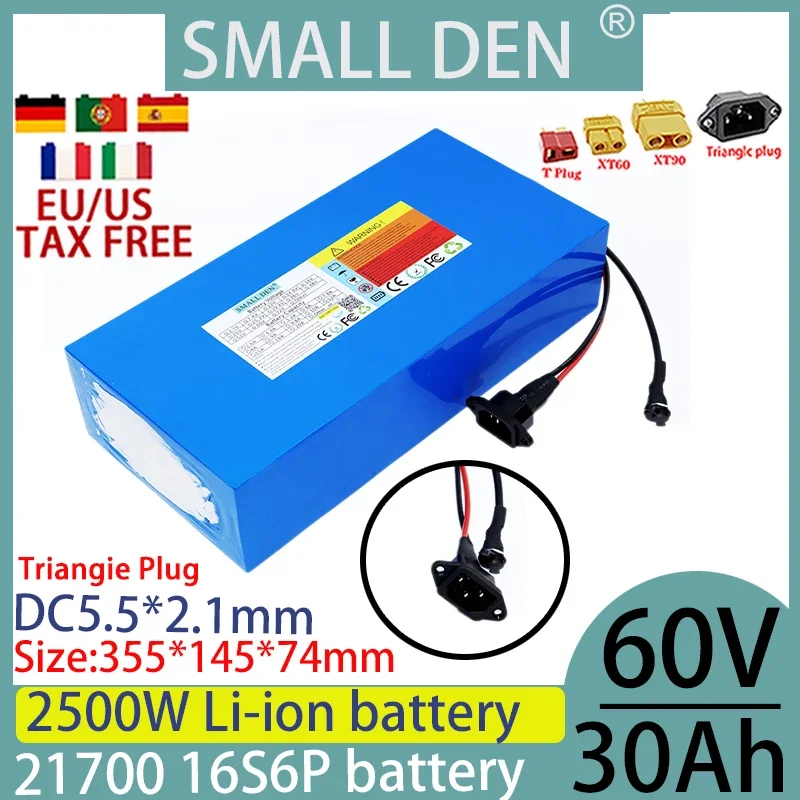 

16S6P 60V 30ah 21700 lithium battery pack rechargeable battery 100-2500W, power backup tool battery suitable for built-in BMS