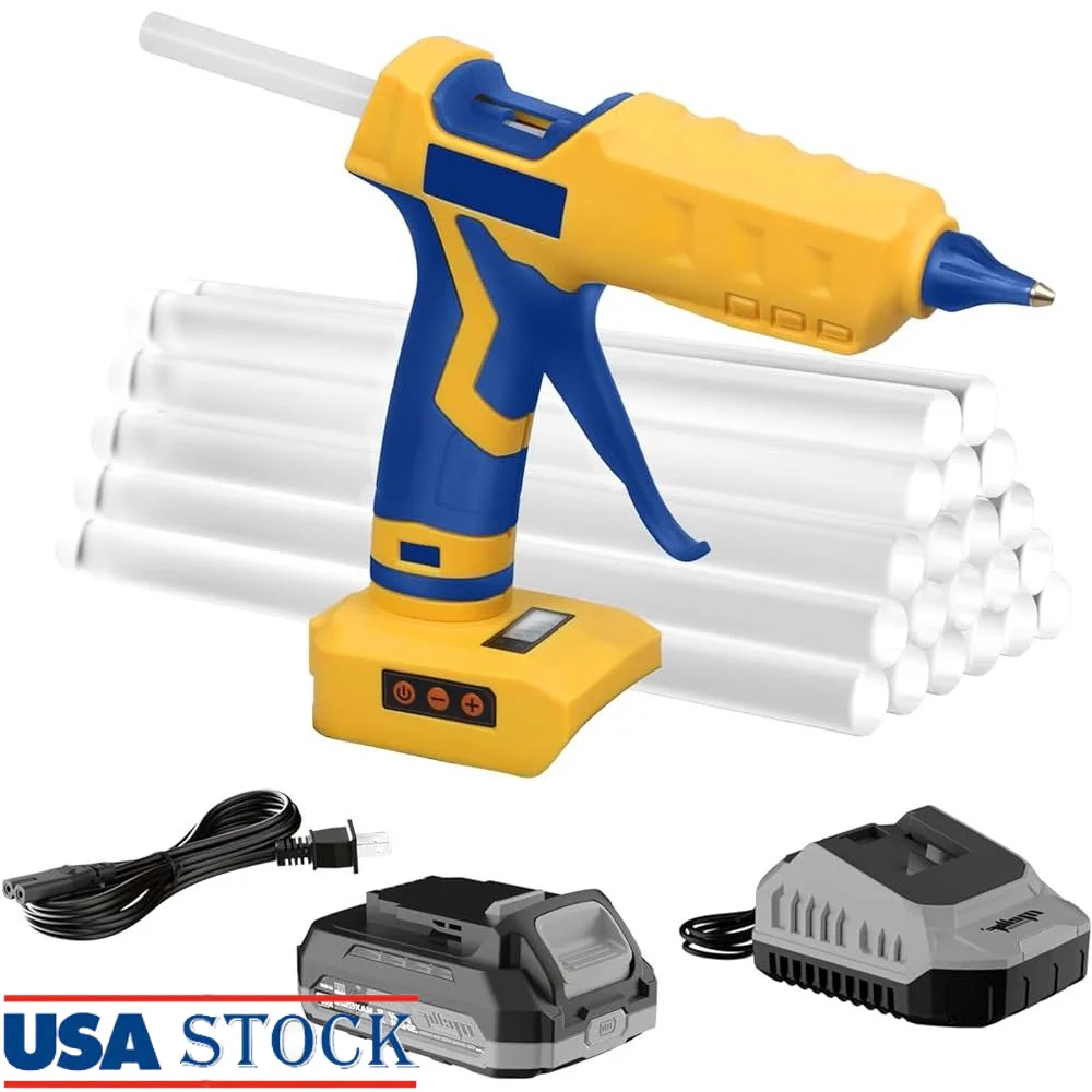 

Cordless Hot Melt Glue Gun Dual Power 20V Battery AC Compatible LCD Display Adjustable Temperature Fast Preheat Ideal Crafting