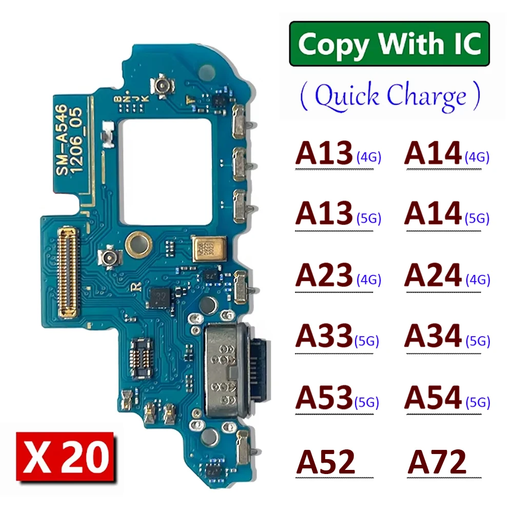 20Pcs, USB Charging Port Dock Charger Plug Connector Board Flex Cable For Samsung A13 A23 A33 A53 A52 A72 A14 A24 A34 A54 4G 5G