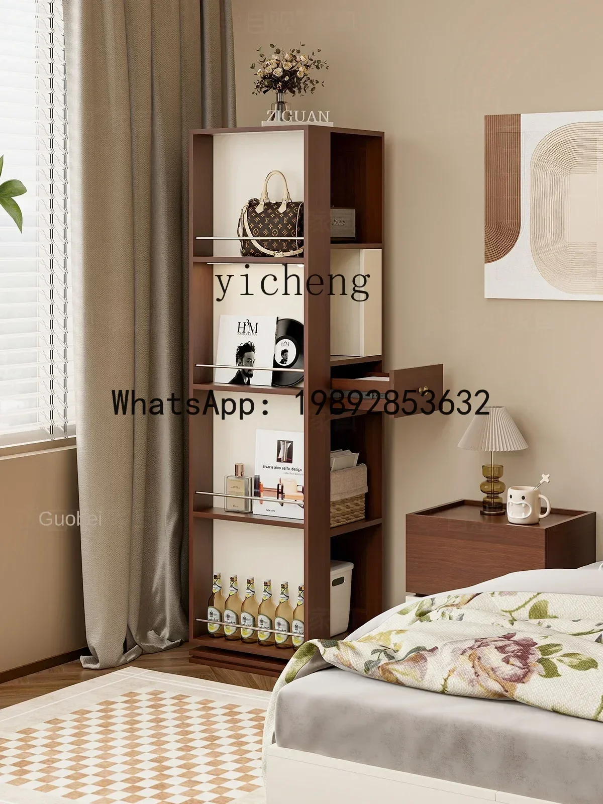 b19-Mid-Ancient Floor Rotatable Storage Cabinet Bedroom Full-Length Mirror Jewelry Cabinet Integrated