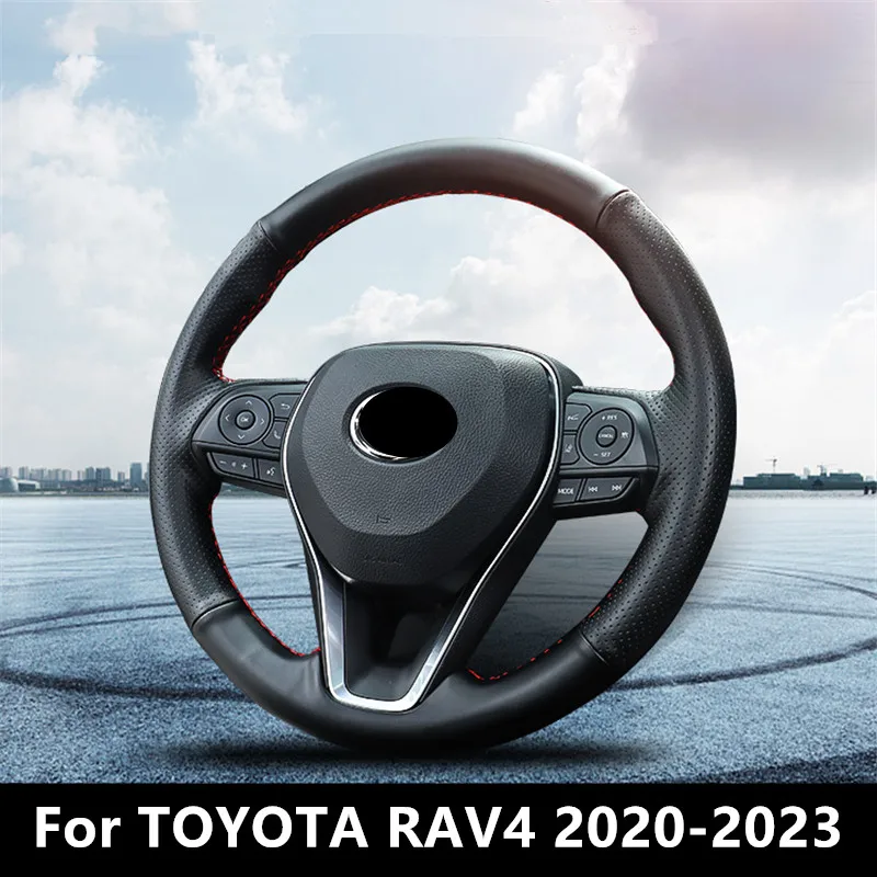 For TOYOTA RAV4 2020-2023 Leather steering wheel cover Leather hand-stitched steering wheel cover auto parts car Accessories