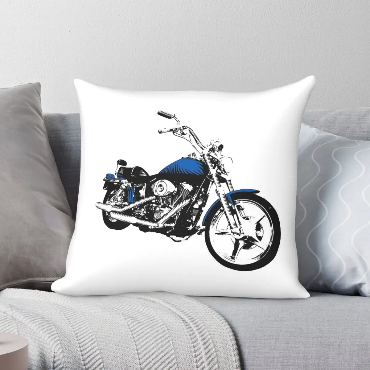 Super Glide Motorcycle Blue Square Pillowcase Polyester Linen Velvet Creative Zip Decorative Pillow Case Home Cushion Cover