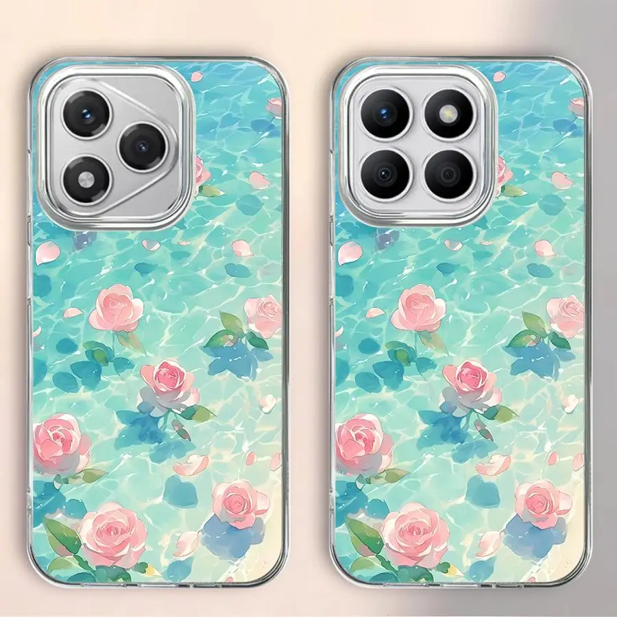 Чехол для Honor X9b 200 Pro 400 Lite X7b X8b X9c X8a X8c X9a Soft Shell Blue Sea Rose