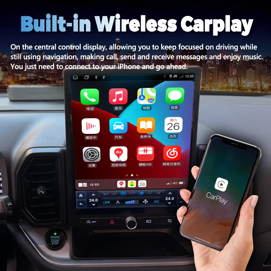 12 ''نظام مزدوج أندرويد لفورد برونكو سبورت 2021 2022 2023 2024 2025 سيارة مشغل وسائط متعددة الملاحة راديو تلقائي Carplay GPS #2