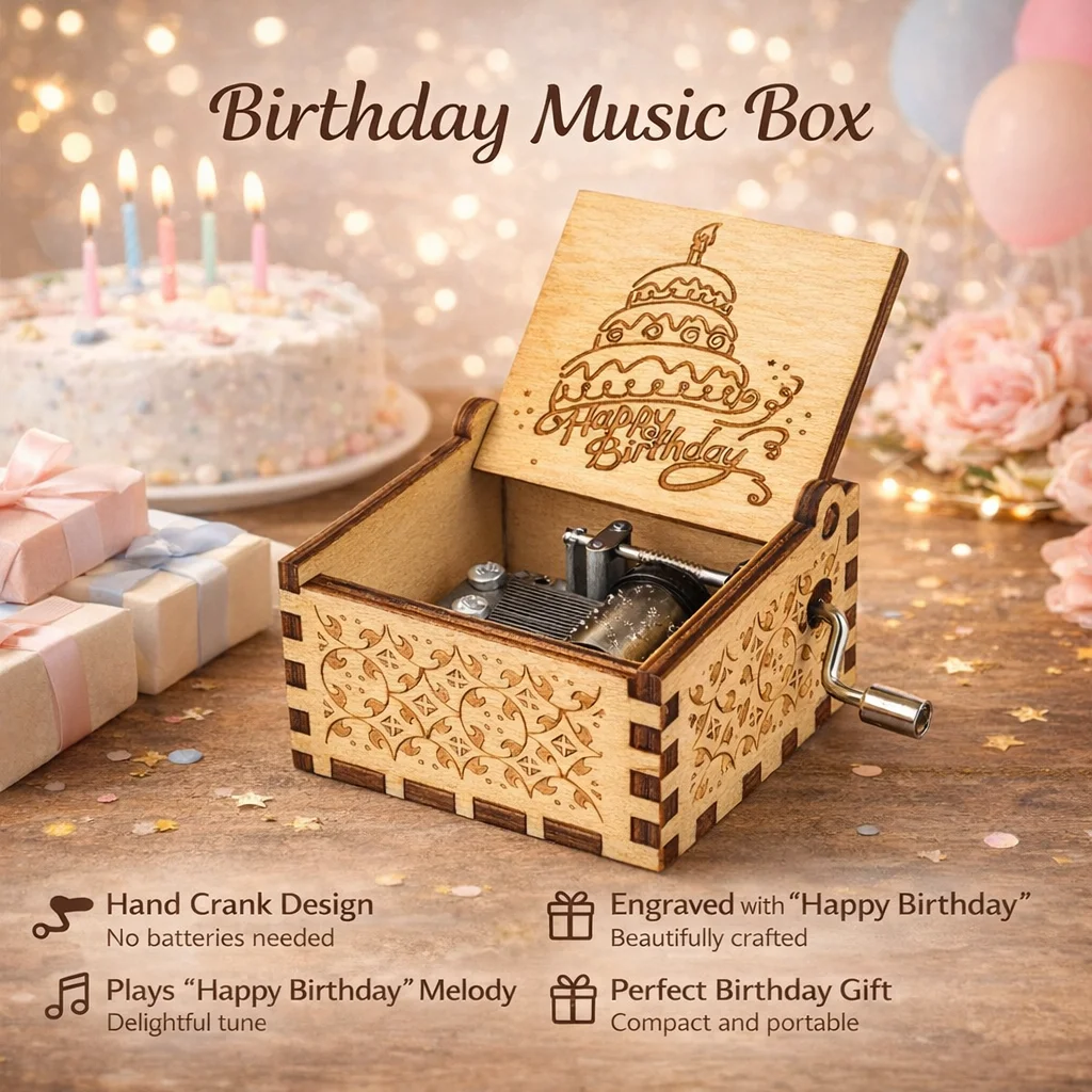 Caja musical de madera con manivela, caja de música de madera, caja de música creativa con resorte, juguete de exhibición para puesto, caja de música de madera maciza, regalo de cumpleaños