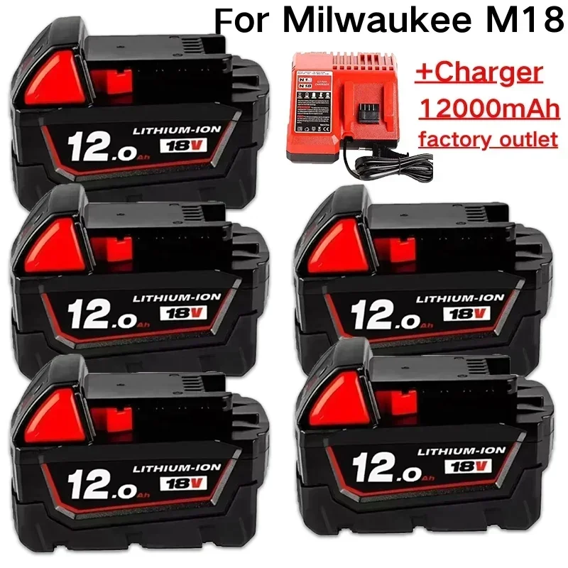 Original für Milwaukee M18 Elektrowerkzeug-Akku, Ladegerät, BR, XC, 18V, 12000mAh M18B5, 48-11-1860, eingebauter 21700-Akku