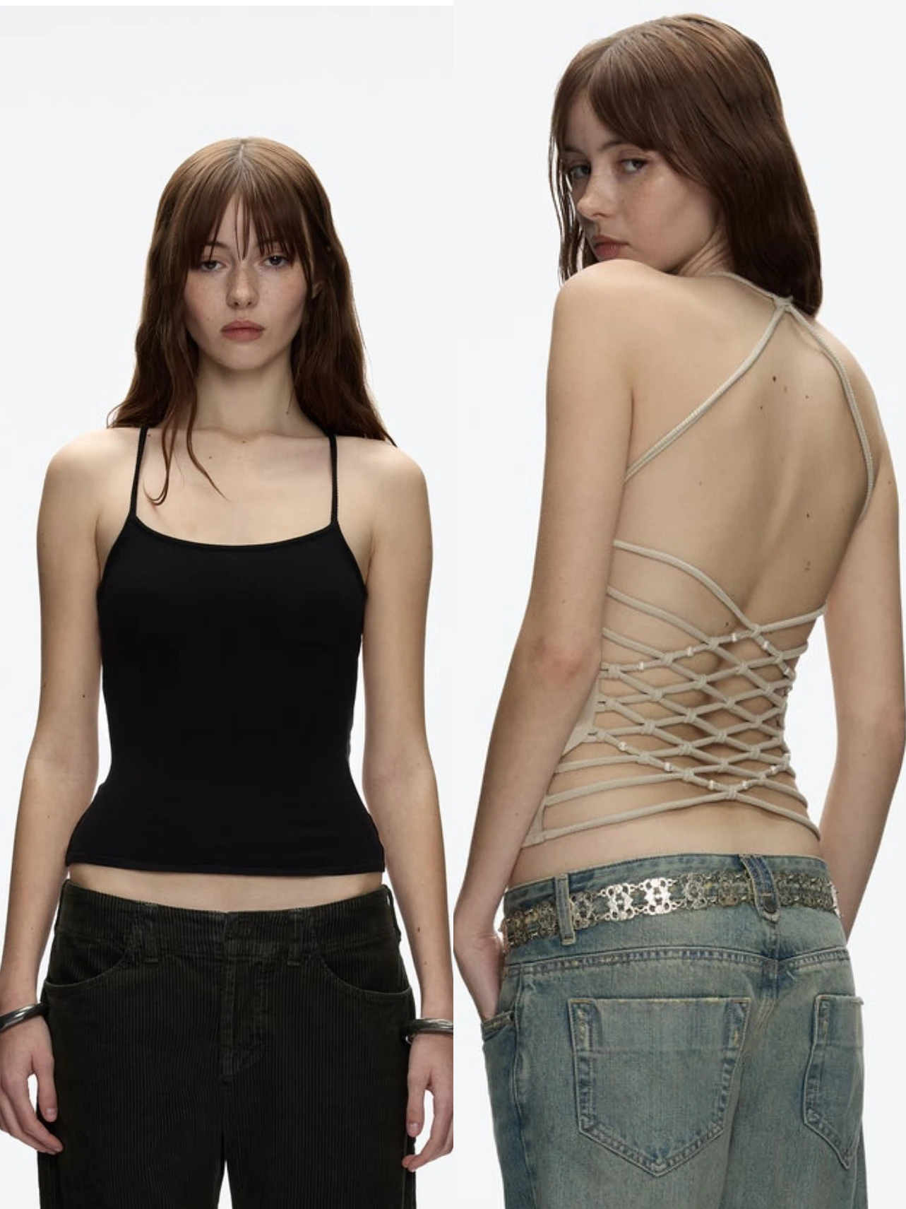 

Tank Top Black Sexy Backless Knitted Camisole Apricot Hand-Woven Diamond Pattern Design Halter Neck Spicy Short Elastic Vest Fashionable Versatile Beaded Sweater