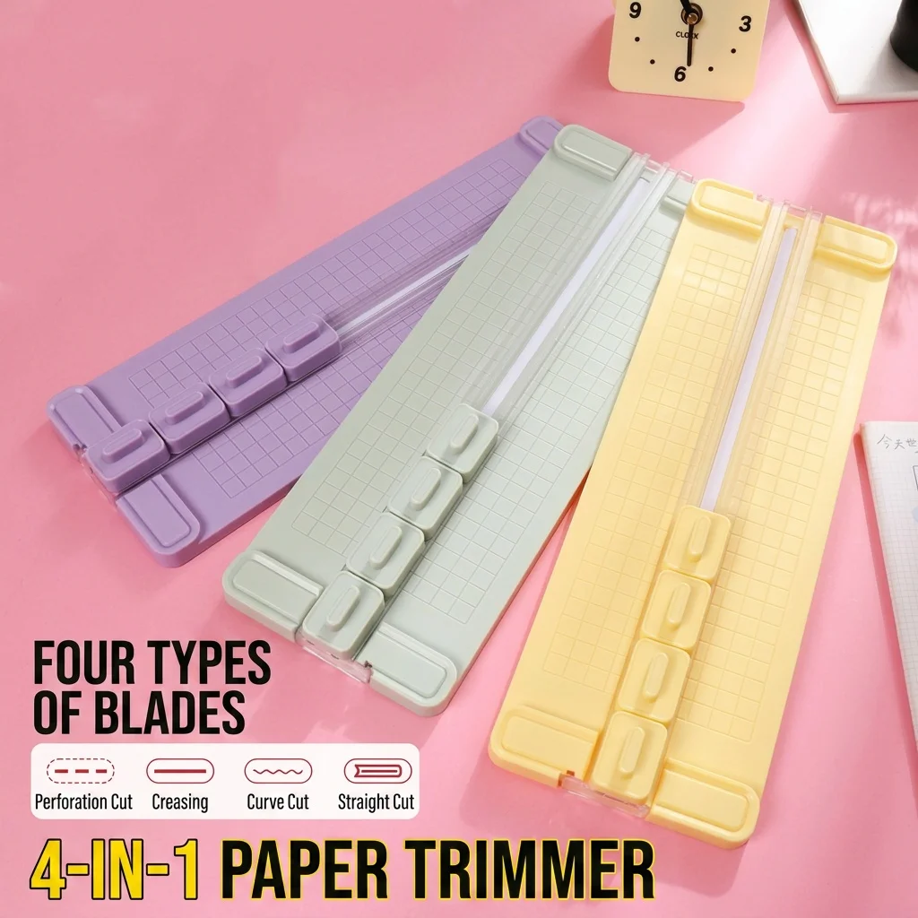

Portable Paper Trimmer Macaron Color Interchangeable Blade Trimmer 4-In-1 Paper Trimmer Multi-Functional Diy Craft Paper Cutter