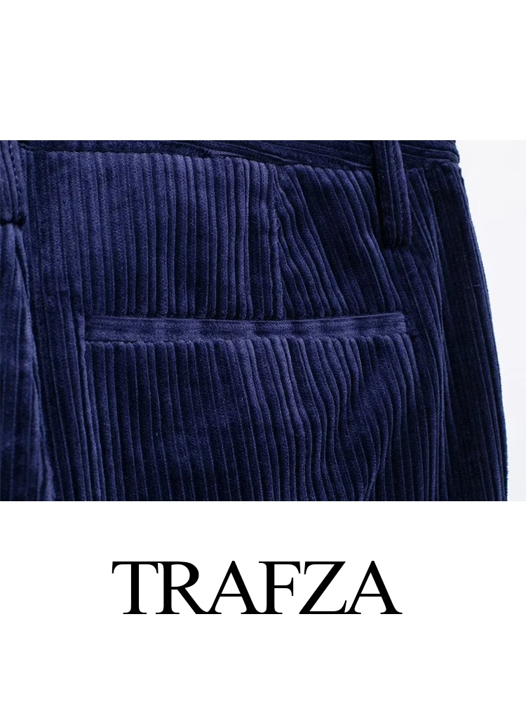 Trafza-女性のハイウエストコーデュロイストレートパンツ,カジュアルパンツ,多用途のジッパーポケット,暖かいストリートパンツ,冬のファッション