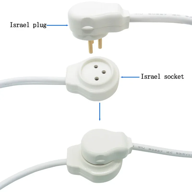 16A 250V Israel Plug Socket Power Extension Cord 3Pin Male to Female Adapter Power Cord 0.5 1 1.5 2 3 5 10M 3 Core*1.0MM Square