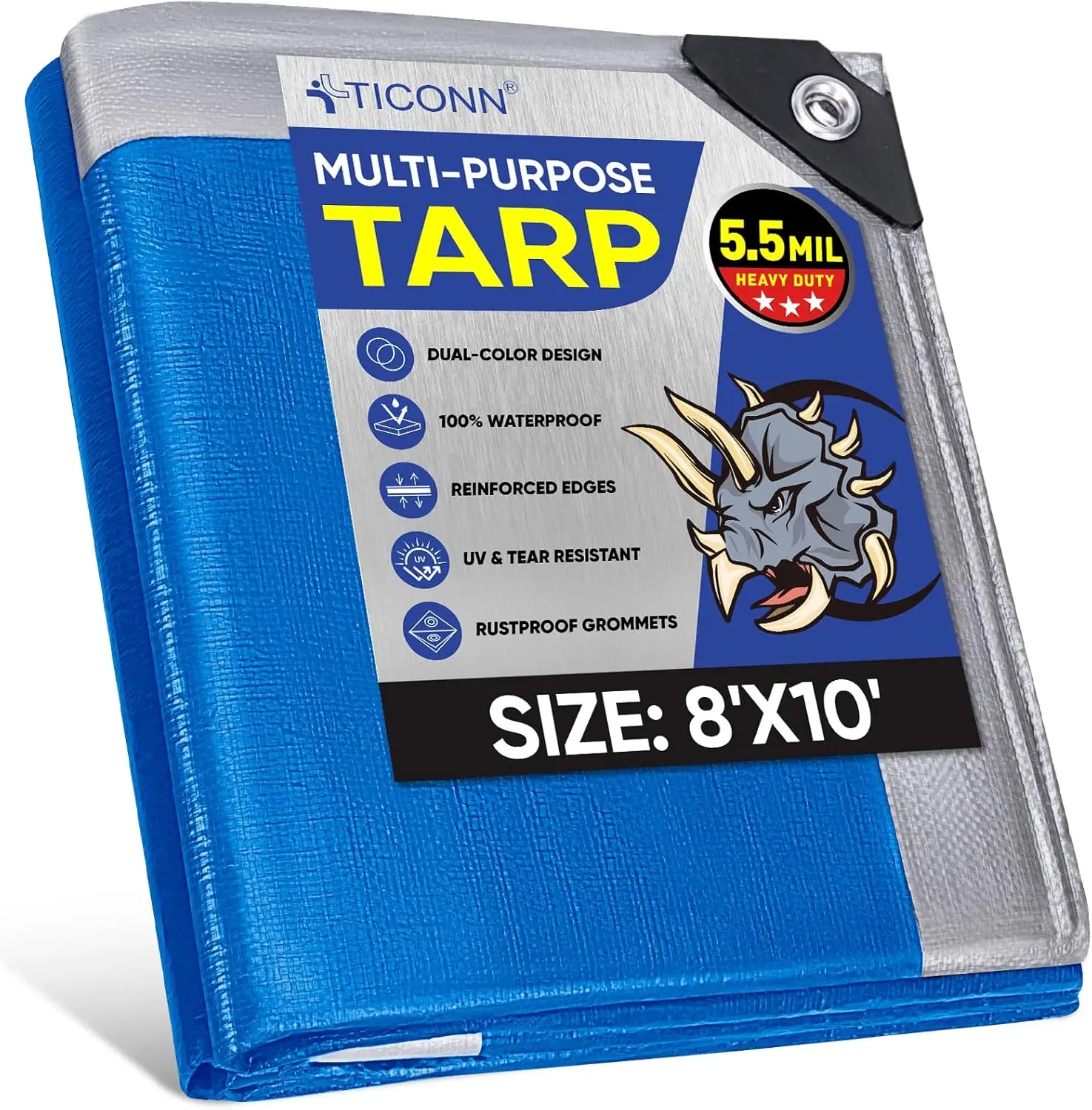 

Heavy Duty Tarp Cover, Extra Thick 5.5 Mil Waterproof Tarpaulin, UV Resistant Tear Proof with Reinforced Grommets, 8x10 ft