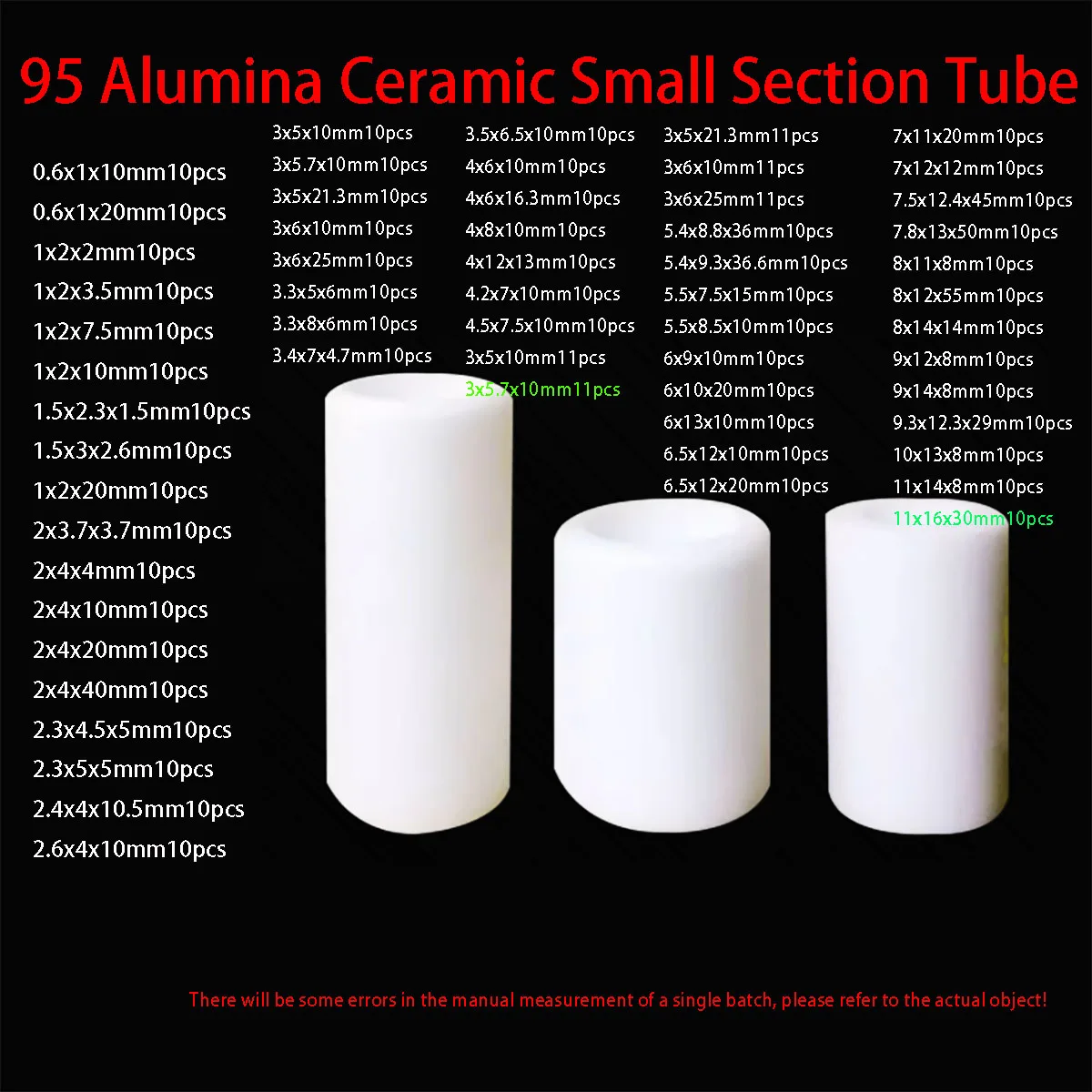 

95 Alumina Ceramic Tube, Inner Diameter 0.6mm~11mm Single Hole Small Section Ceramic Tube, Hollow Insulation Ceramic Sleeve