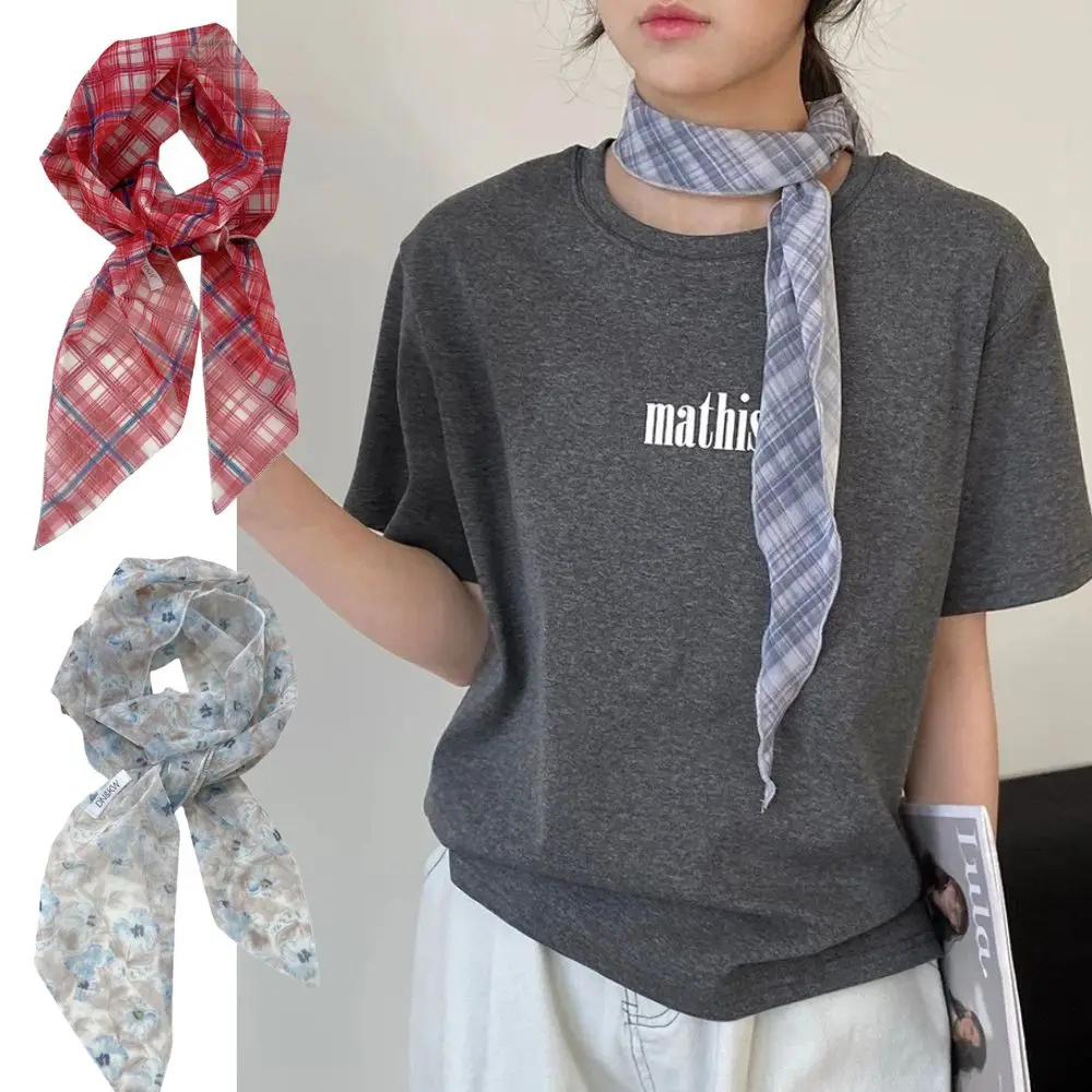 

Женские красивые шарфы, корейская модная повязка для волос, длинная лента Y2k, тонкий узкий шейный платок, шарф, украшение, длинный шарф, шелковый шарф Ins