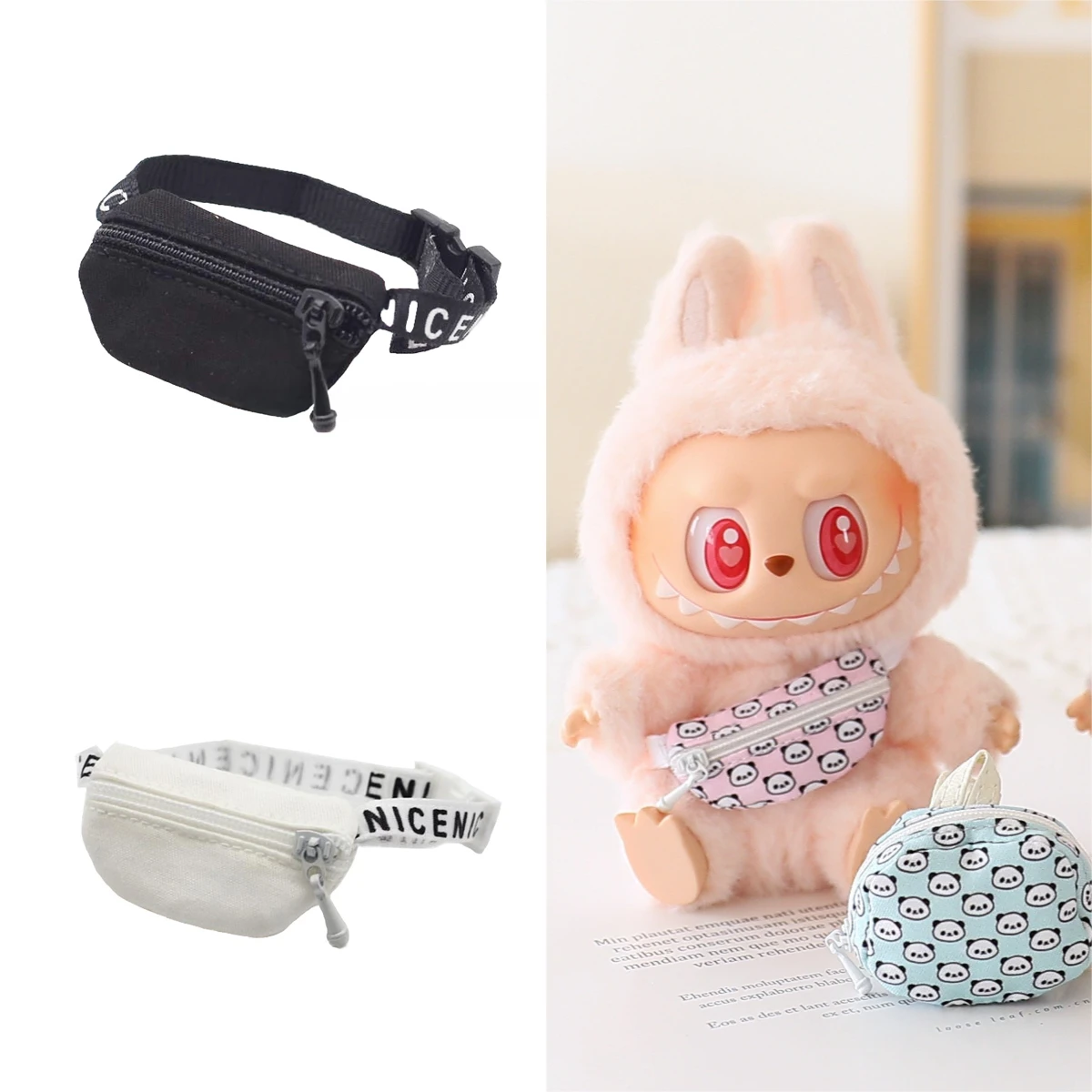 Bolsa de muñeca para muñeca de peluche Labubu BJD de 17cm y bolso cruzado de PU 1/12 BJD, accesorios para muñecas, Mini ropa