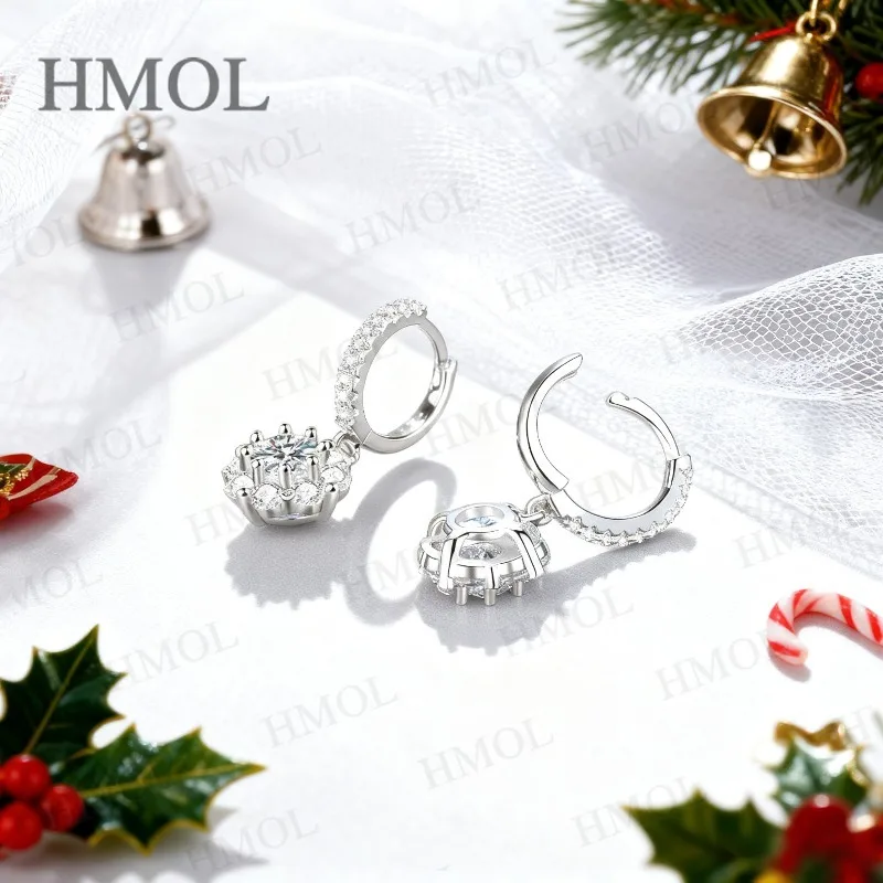 Round Cut 1CT Moissanite Earring White/Black/Champagne/Blue/Sparkling Green S925 Silver Exquisite Women's Jewelry Christmas Gift