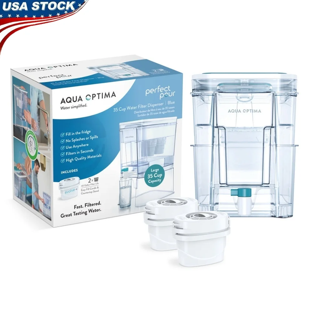 

35-чашкольный диспенсер для фильтра для воды, не содержащий BPA, быстрая двойная фильтрация, заполняющая в местах, встроенная подставка, холодильник, столешница, квартира, автофургон