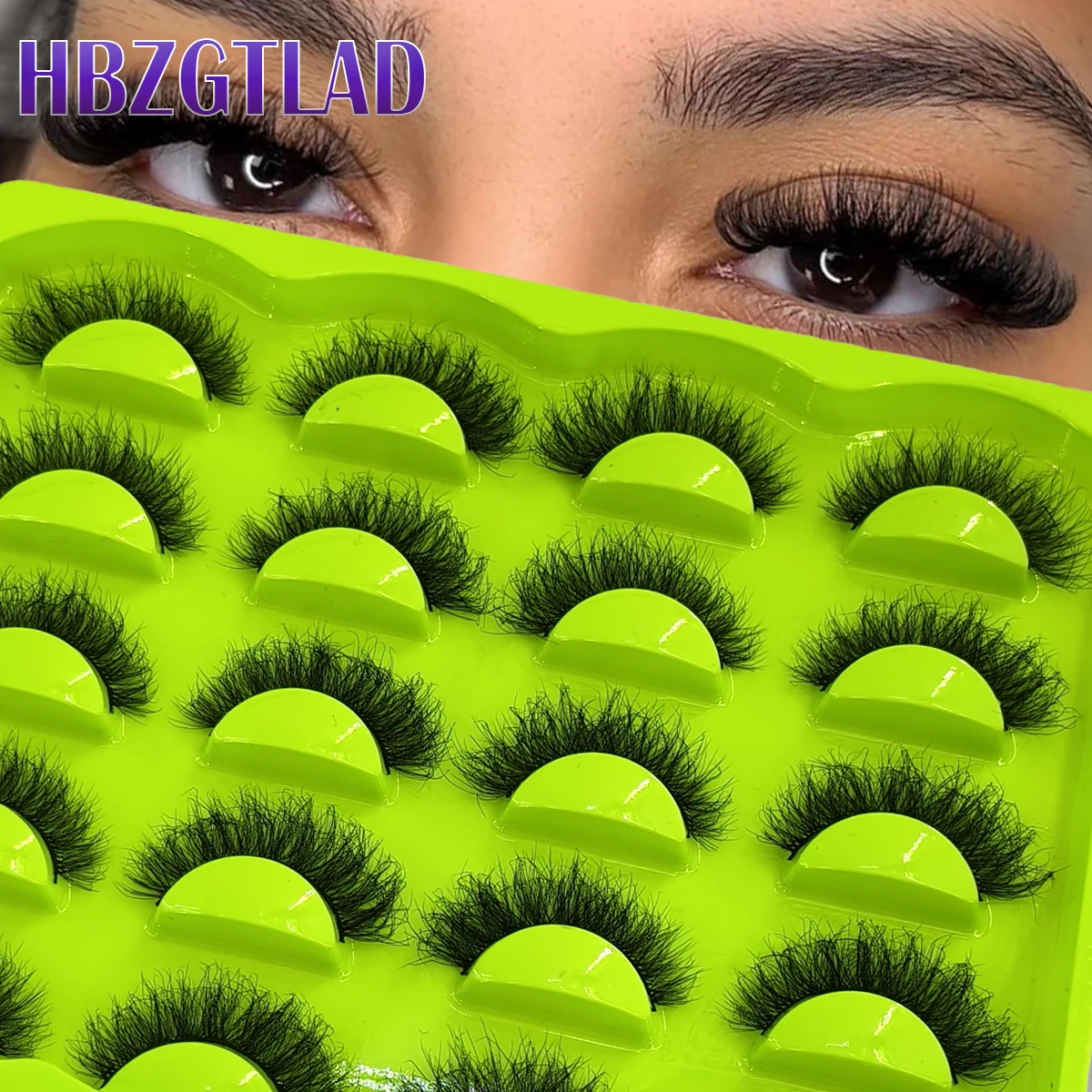 HBZGTLAD 10 pairs strip eyelashes D Curl false eyelashes Natural look Puffiness Fine Russian eyelashes effect false eyelashes