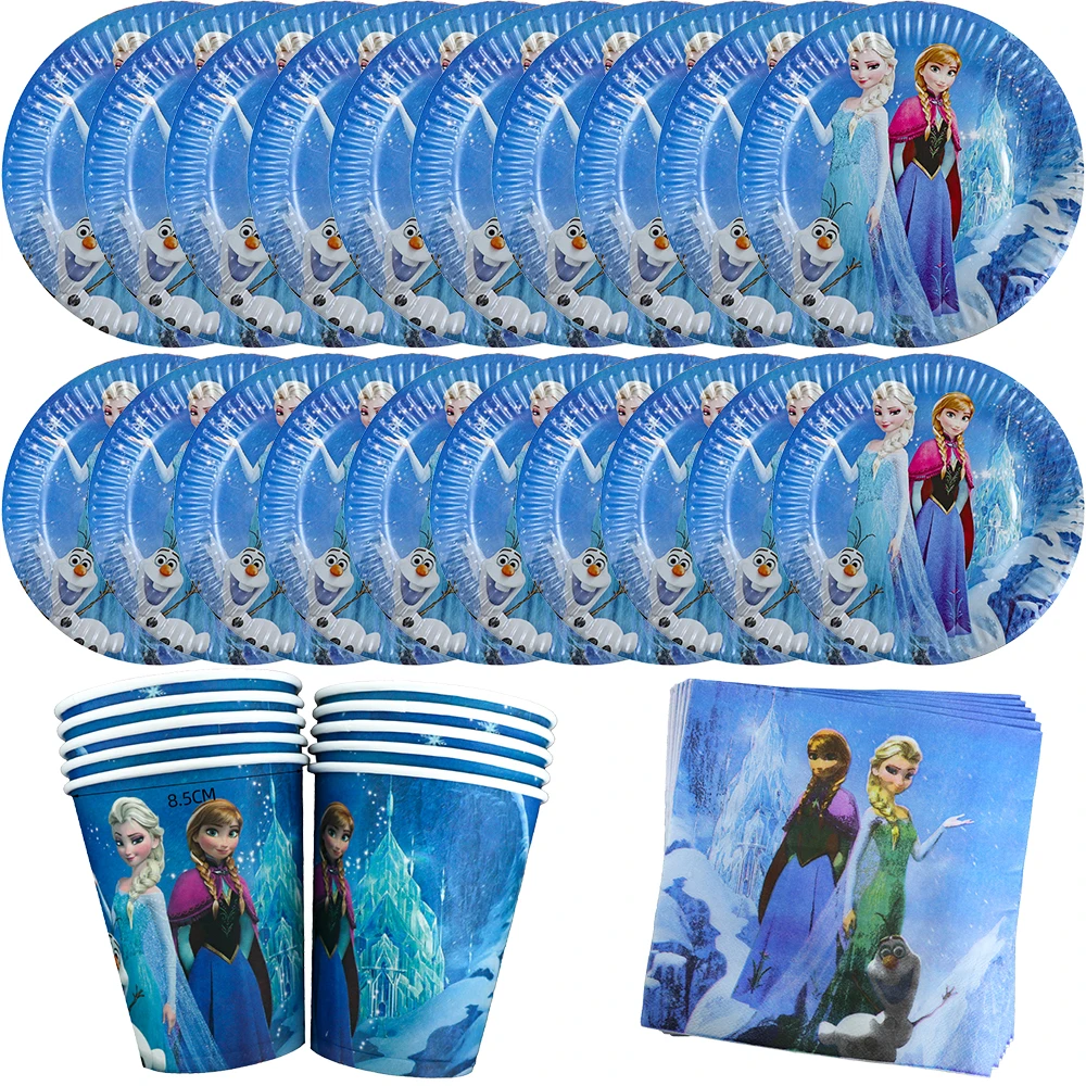 Disney Frozen Birthday Theme Party Decorations Elsa Anna Olaf Princess Tableware Supplies Paper Plates Napkin Cup Toy for Girl