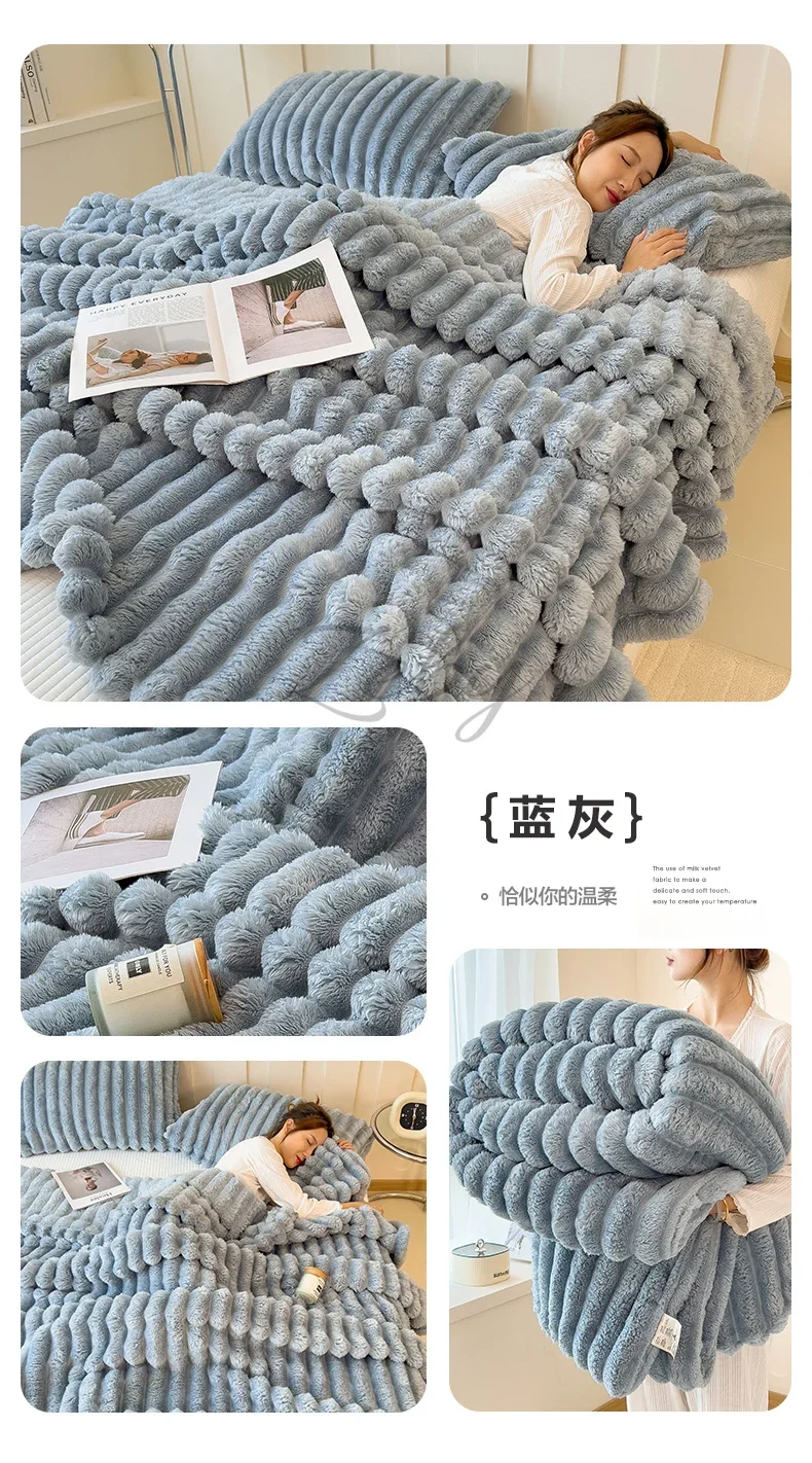 Neue Künstliche Kaninchen-Plüschdecke für den Frühling, Warme Komfortable Sofadecke, Verdickte Warme Multifunktionale Wohndecke für den Herbst – Detail 21
