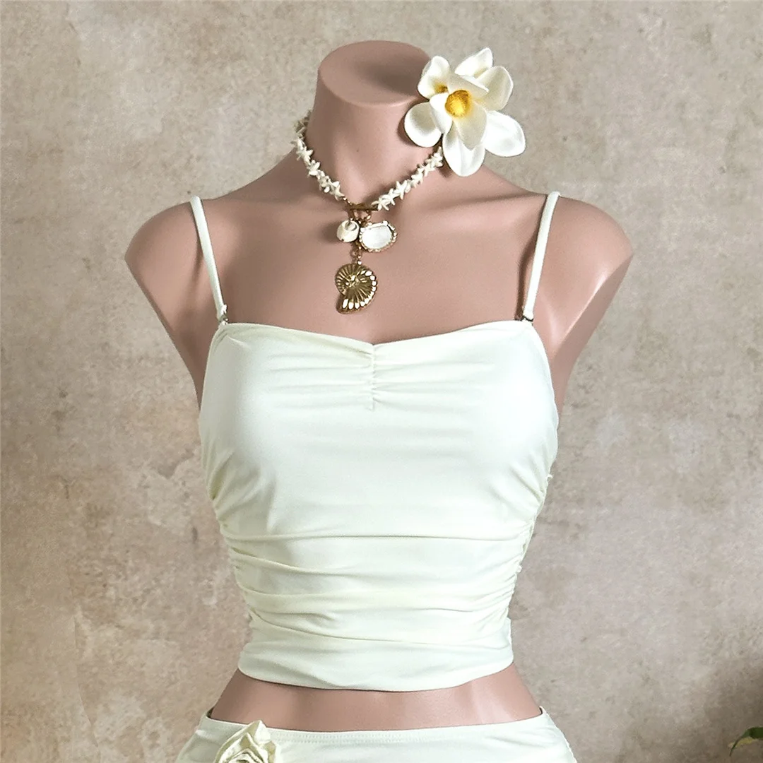 Mit Rock Tankini 3D-Blumen-Bikini Damen-Badebekleidung, dreiteiliges Bikini-Set, gepolsterter Badeanzug, Badeanzug, Schwimmbekleidung V7715 – Detail 11