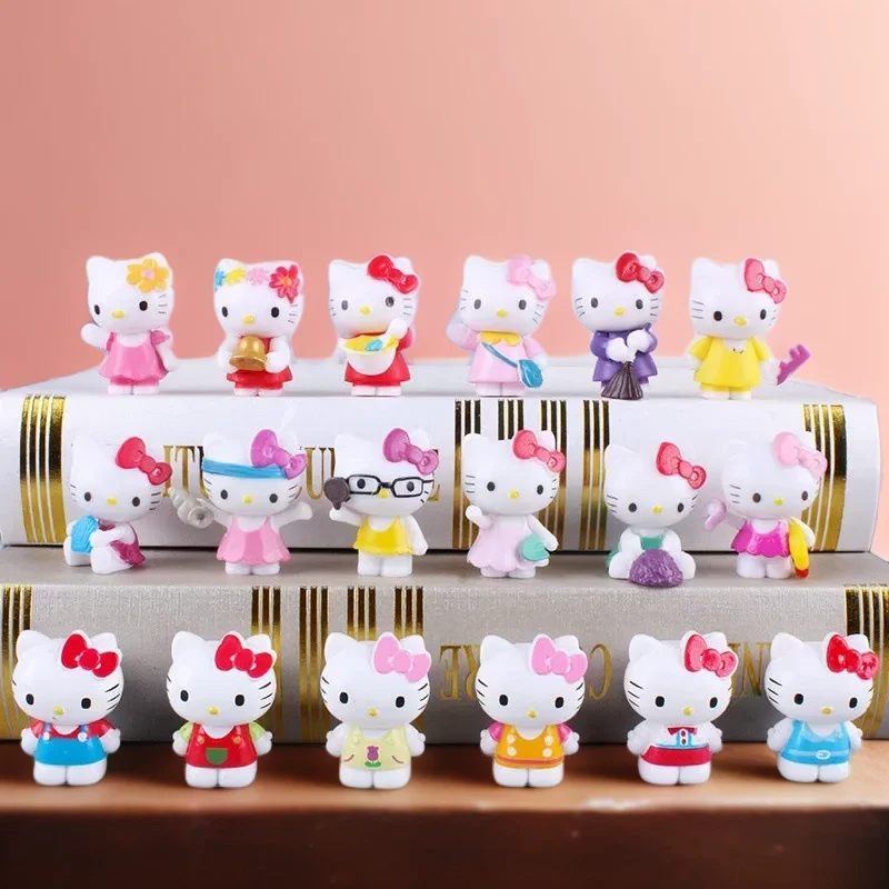 

6Pcs Sanrio Hello Kitty Dolls Toy Anime Action Figure Cute Q Figural Car Desk Cake Decoration Model Kid Birthday Christmas Gifts