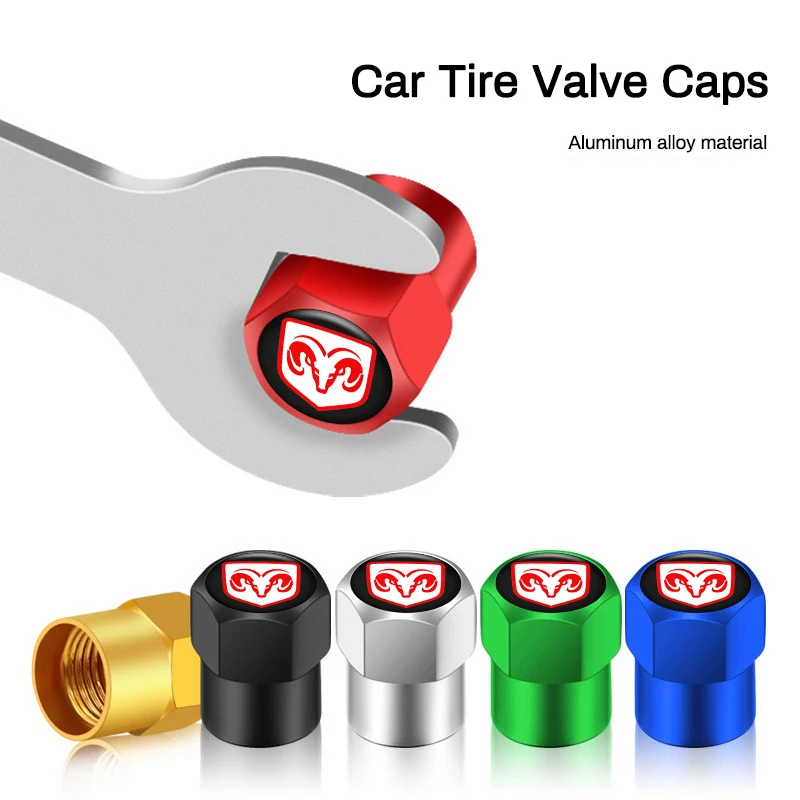 4Pcs Car Tire Valve Cover Wheel Protection Dust Caps For Dodge Caravan Neon Viper Journey Demon RAM 1500 3500 SRT SXT Charger