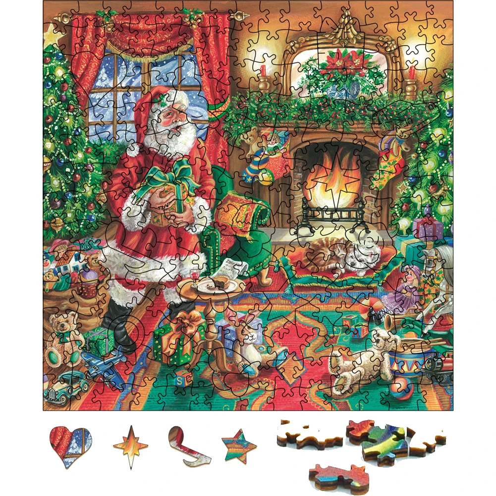 Christmas Wooden Jigsaw Puzzle Toy Santa Claus Wood Puzzles Toys Educational Puzzle Games Children Festival Gift