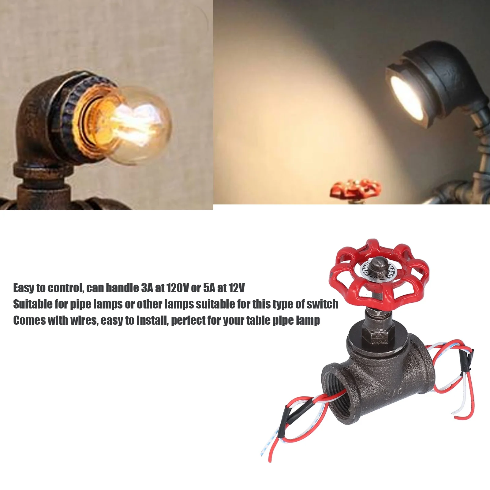 Vintage 3/4in Stop Valve Rotating Light  with Electric Wire for Steampunk Lamps Table Lamps Vintage Table Lamp