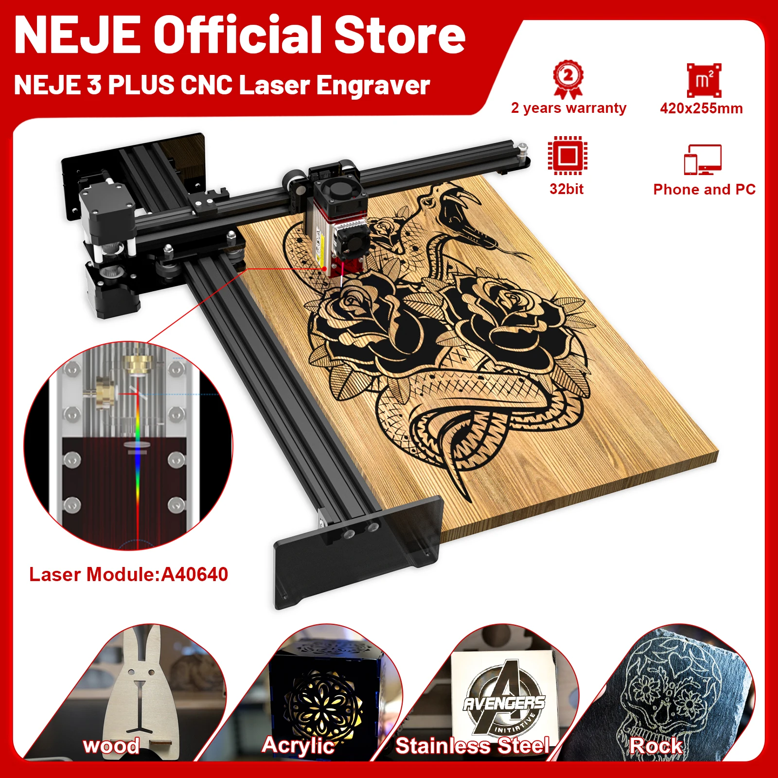 Neje Plus Gravador a Laser Poderoso N40630 Módulo Laser Cortador Cnc Roteador de Madeira Máquina de Gravação a Laser Máquina de Corte a Laser