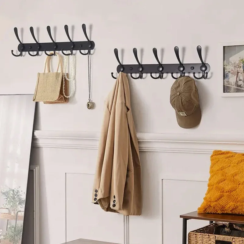 Metal Wall Mounted Coat Rack Entrance Hall Clothes Storage Hanging Hook Dressing Room Clothing Cap Bag Organizer Hanger
