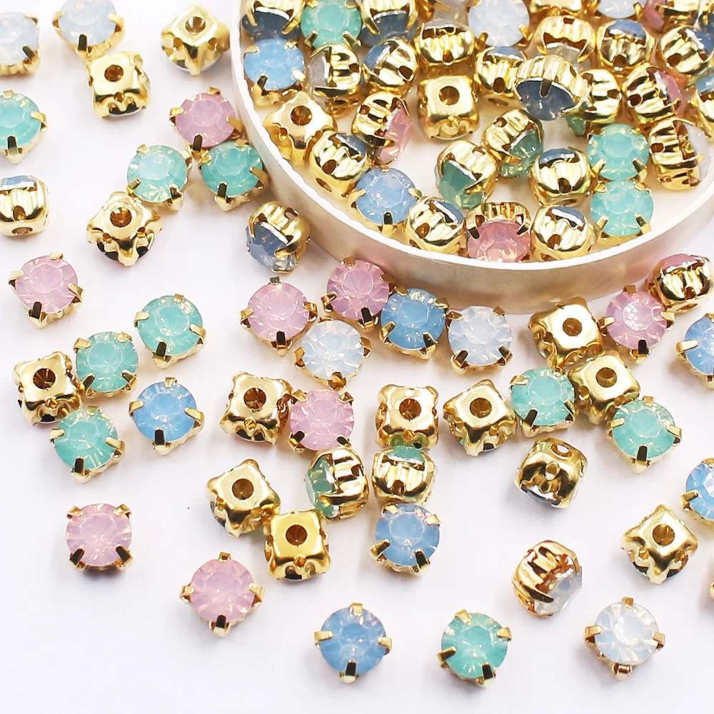 100PCS 3mm-6mm Gold Claw Rhinestones Flatback Round Resin Crystals Stones Handcraft Beads Sew On Rhinestones Sewing Accessories