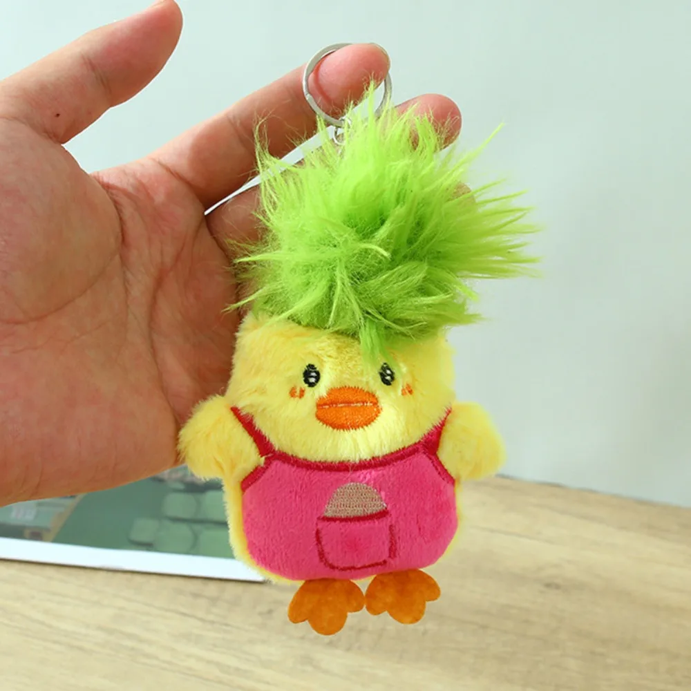 Lindo llavero de pato de peluche de algodón PP, adornos de dibujos animados, llavero de pato de pelo explosivo, colgante de muñeco de peluche suave amarillo para niños