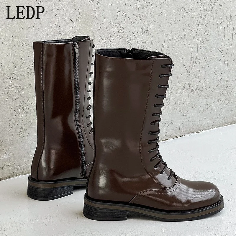 

LEDP Rider Boots Men's 2025 Autumn British Style High-top Round-Tip Motorcycle Boots Long-Sleeved Boots Two-Layer Leather Upper