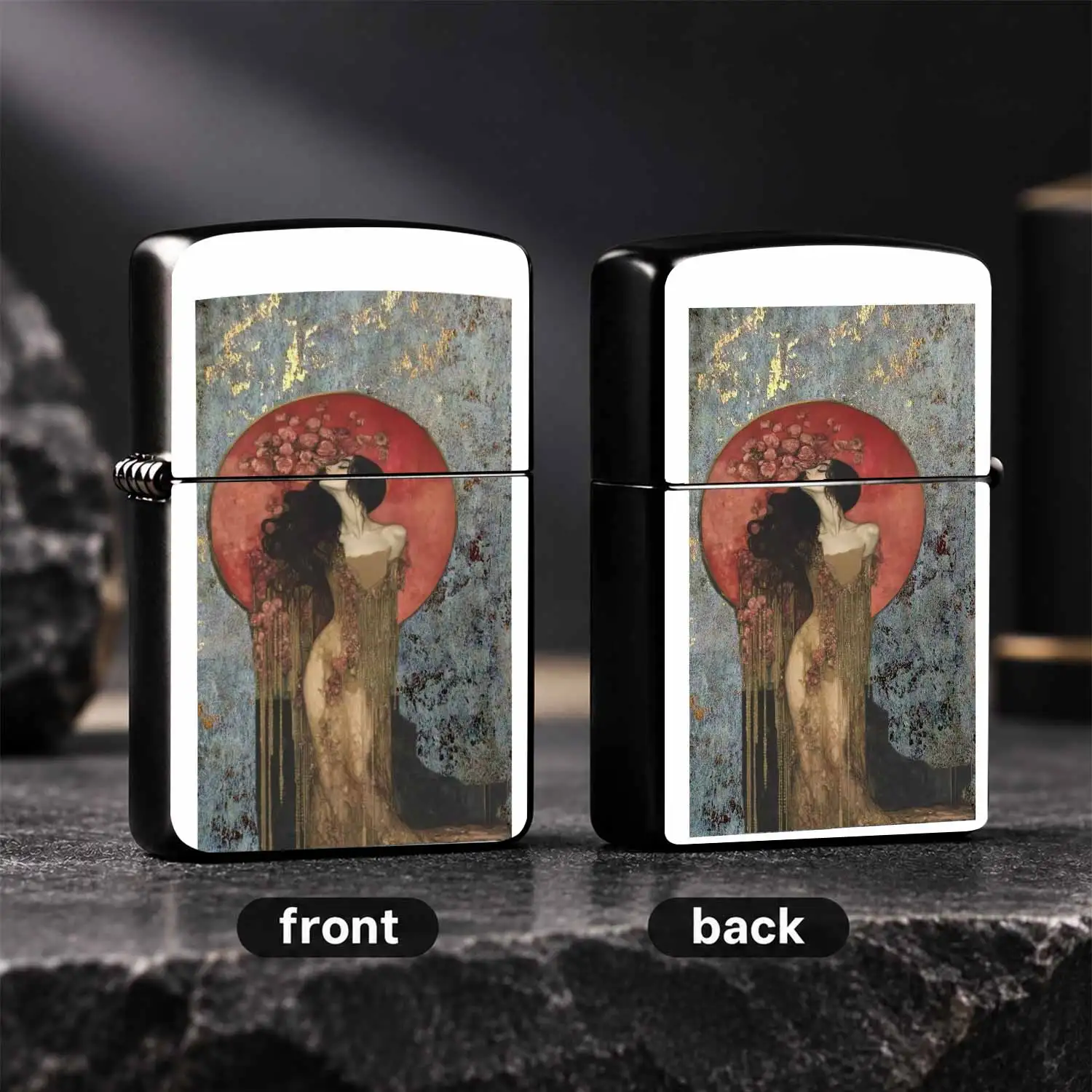 Vintage Art Style With Red Moon Rose Goddess Painting, Thickened Copper Body Customizable Pattern, Artistic Collectible Decor Ornament, Creative Aesthetic Gift For Art Lovers, Durable For Daily Use & Home Display A Fun And Humorous Lighter