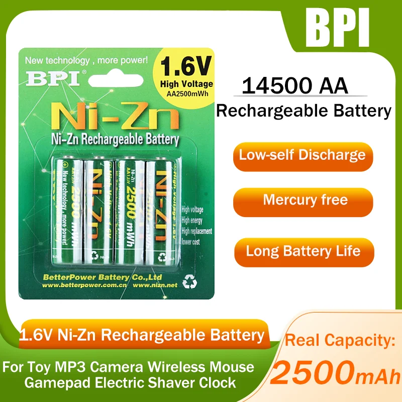 4-20 sztuk BPI 1.6V 2500mAh 14500 AA ni-zn akumulator do Toy MP3 MP4 latarka kamery mysz 2A AA akumulatorki zamienne