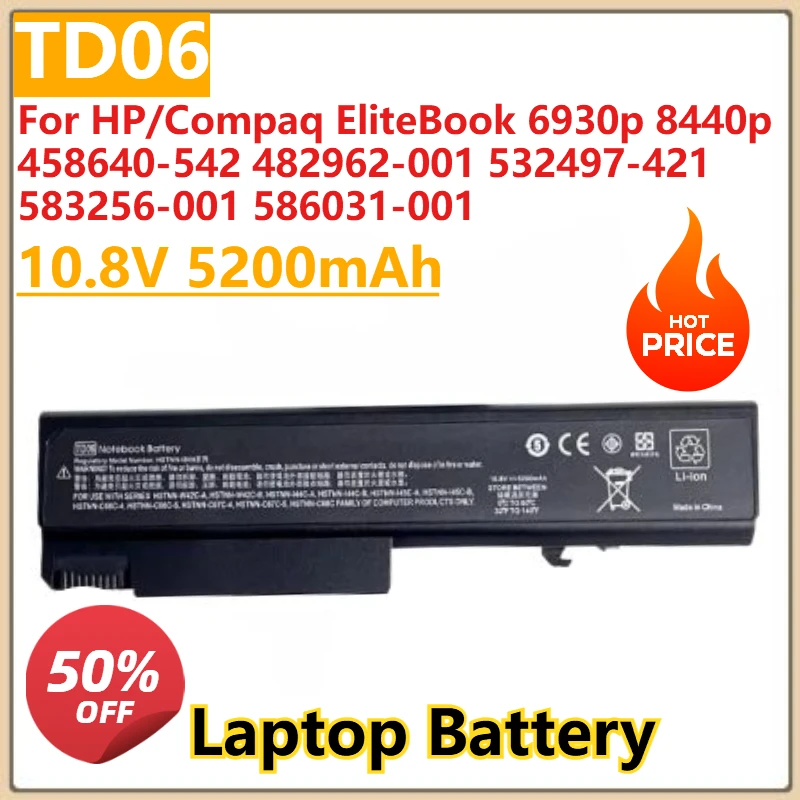 

New TD06 Laptop battery 10.8V 5200mAh for HP/Compaq EliteBook 6930p 8440p 458640-542 482962-001 532497-421 583256-001 586031-001