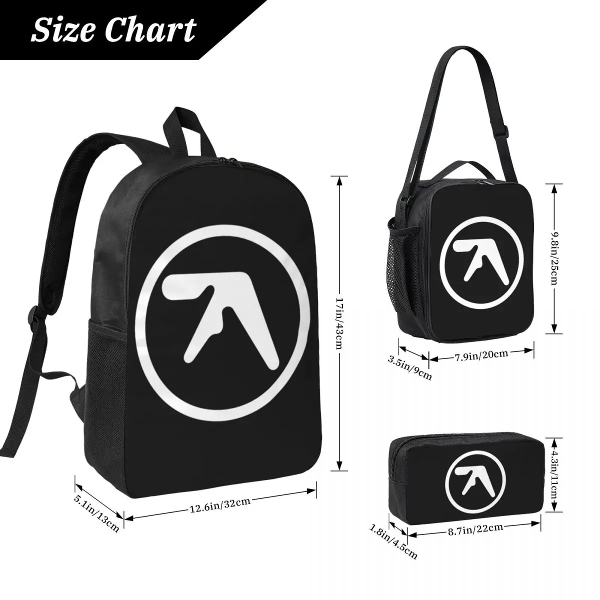 Aphex Twin Creative Y2K Logo Backpack Boys Girls BookBag School Bag Computer Shoulder Bags 3ps Insulated Lunch Bag Pencil Case
