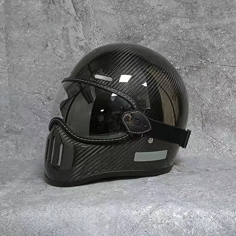 

Retro Motorcycle Helmet Small Helmet Body Carbon Fiber Full Helmet Men's And Women's Motorcycle Cruise Helmet with Clear Visor