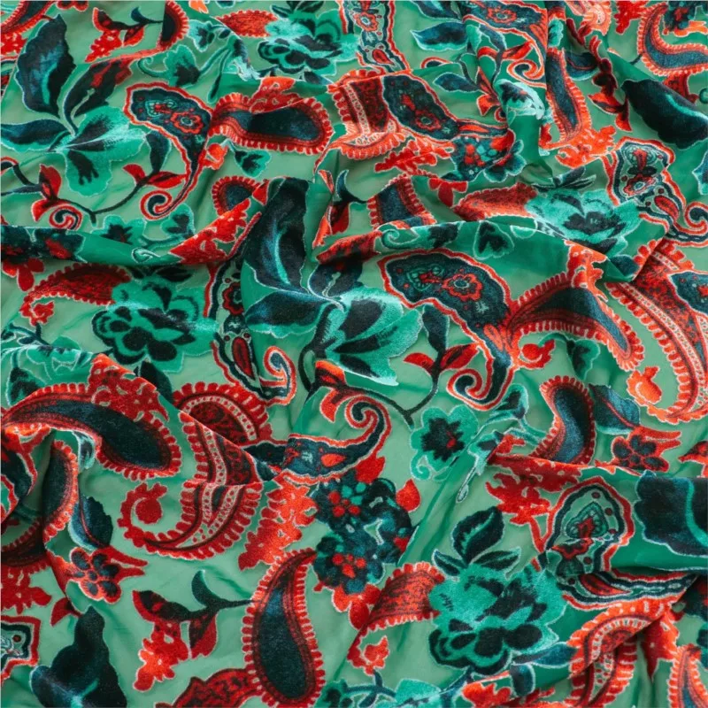 Gewebter, fleckiger und verbrannter Nachthemd-Cheongsam-Stoff aus Samtbrokat-Viskose-Print