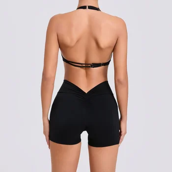 Trajes de Yoga sin costuras para mujer, pantalones cortos deportivos de cintura alta para realzar la cadera, traje de belleza para adelgazar, mallas de entrenamiento para gimnasio